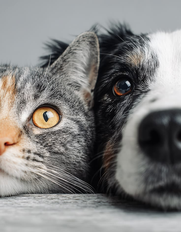 Chat et chien côte à côte — confiance et soins